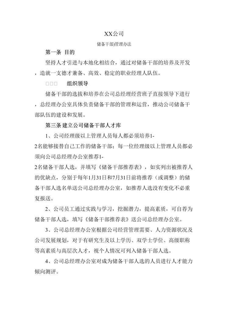 “某公司储备干部管理办法(doc).rar”第1页图片