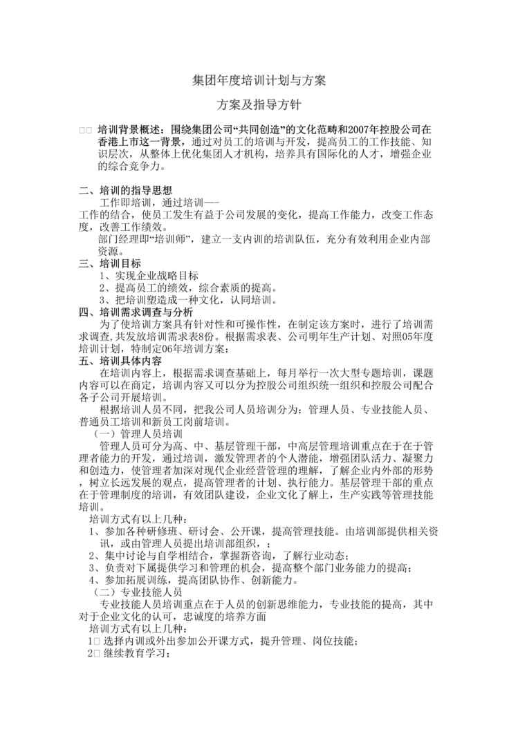 “某集团公司年度培训计划与方案(doc).rar”第1页图片