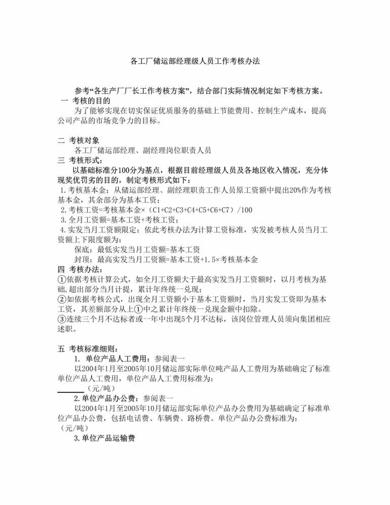 “工厂储运部经理级人员工作考核办法(doc).rar”第1页图片