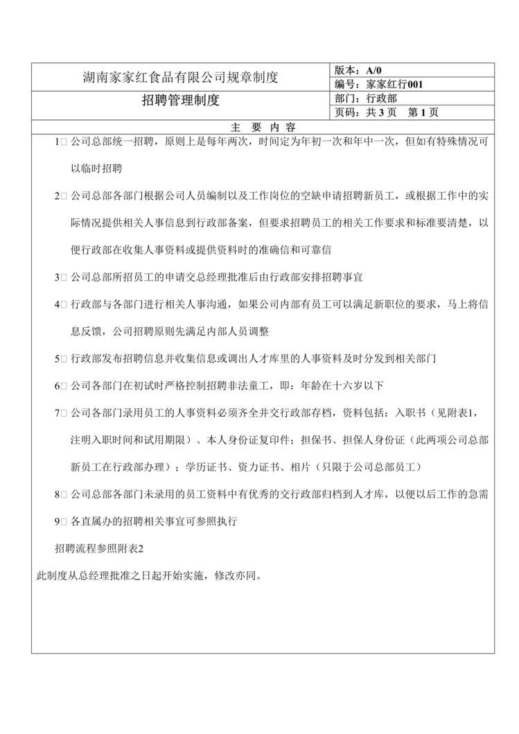 “家家红食品公司招聘、入职、培训、办公管理制度(21页).rar”第1页图片