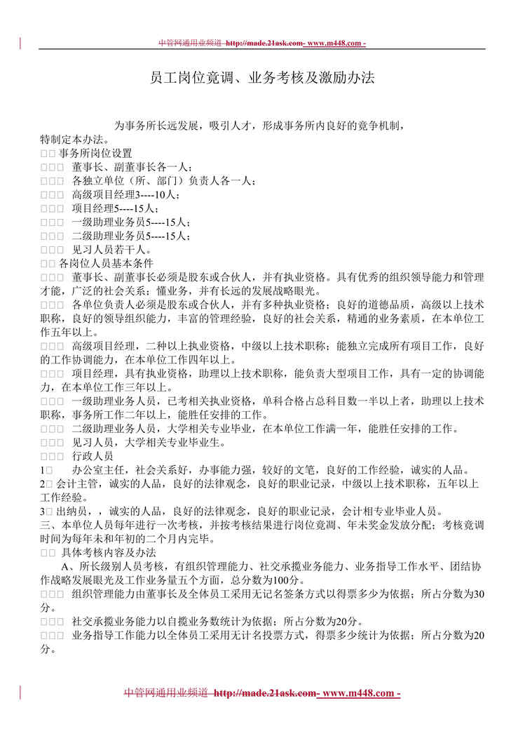 “某公司员工岗位竟调业务考核及激励办法(doc).rar”第1页图片