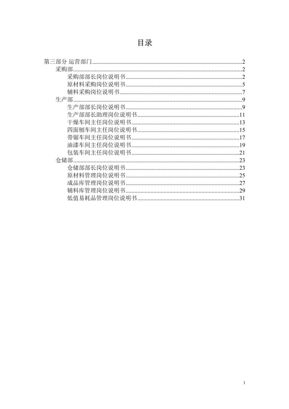 “某家具木业公司采购、生产、仓储部门岗位说明书全套(32页).rar”第1页图片