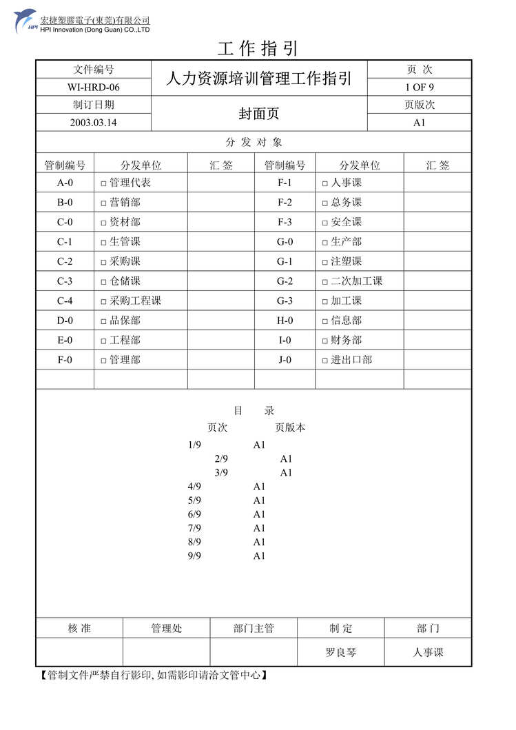 “宏捷塑胶电子公司人力资源培训管理工作指引(doc).rar”第1页图片