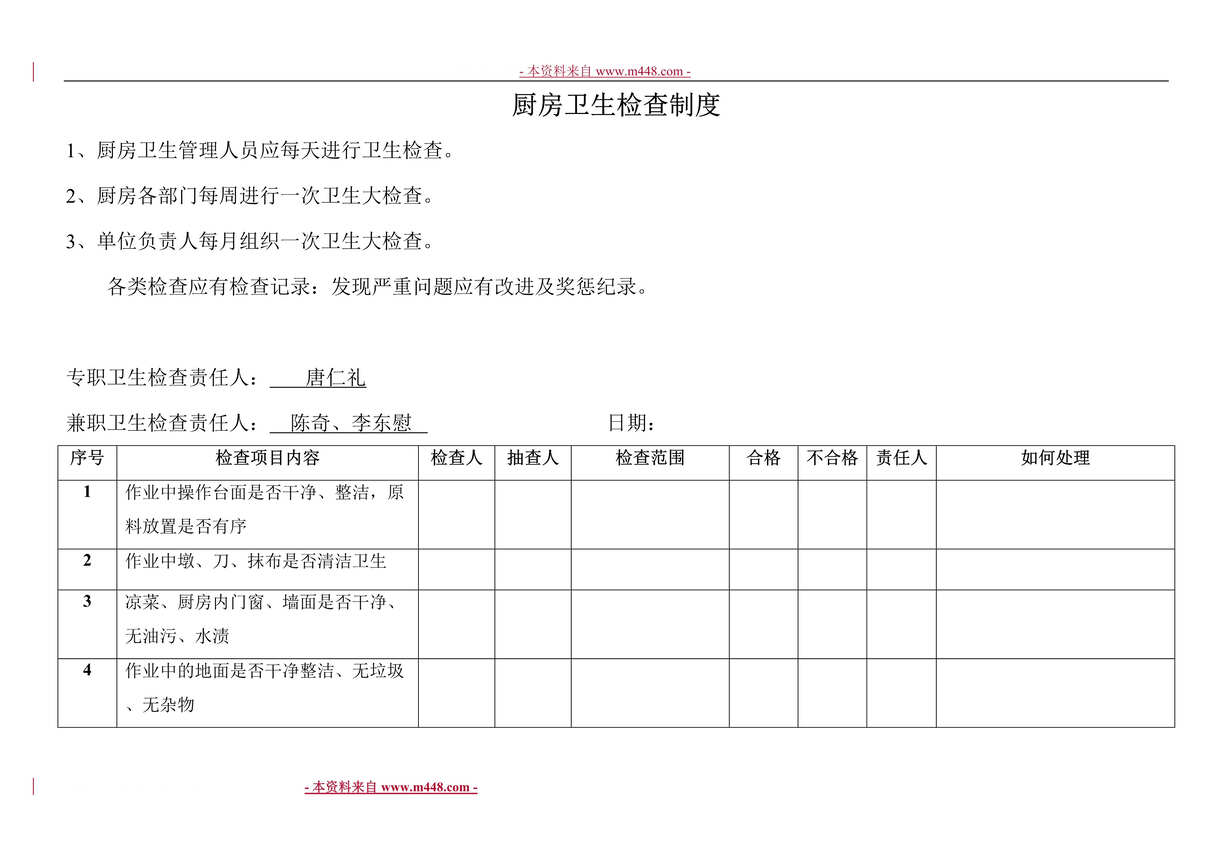 “重庆张鸭子酒店厨房卫生检查制度(doc).rar”第1页图片