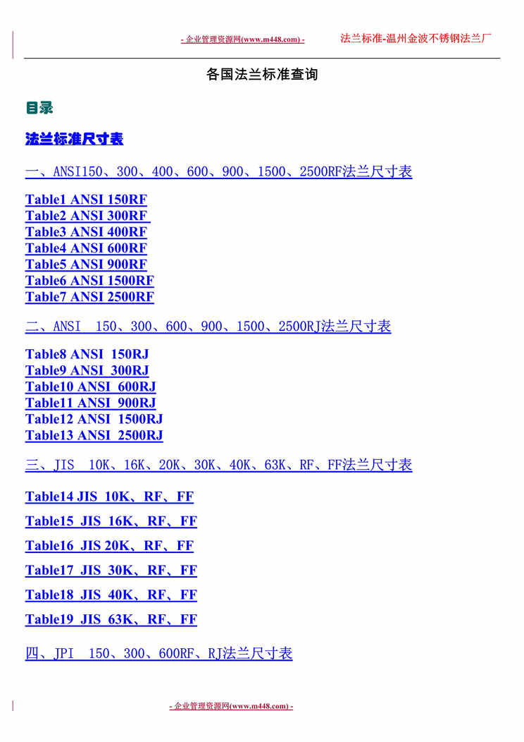 “温州金波不锈钢法兰厂各国法兰标准尺寸查询表(45页).rar”第1页图片