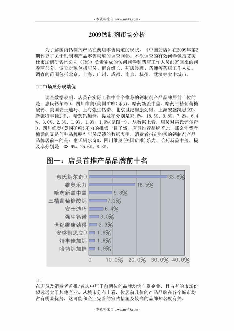 “2009年钙制剂产品市场分析报告(doc).rar”第1页图片