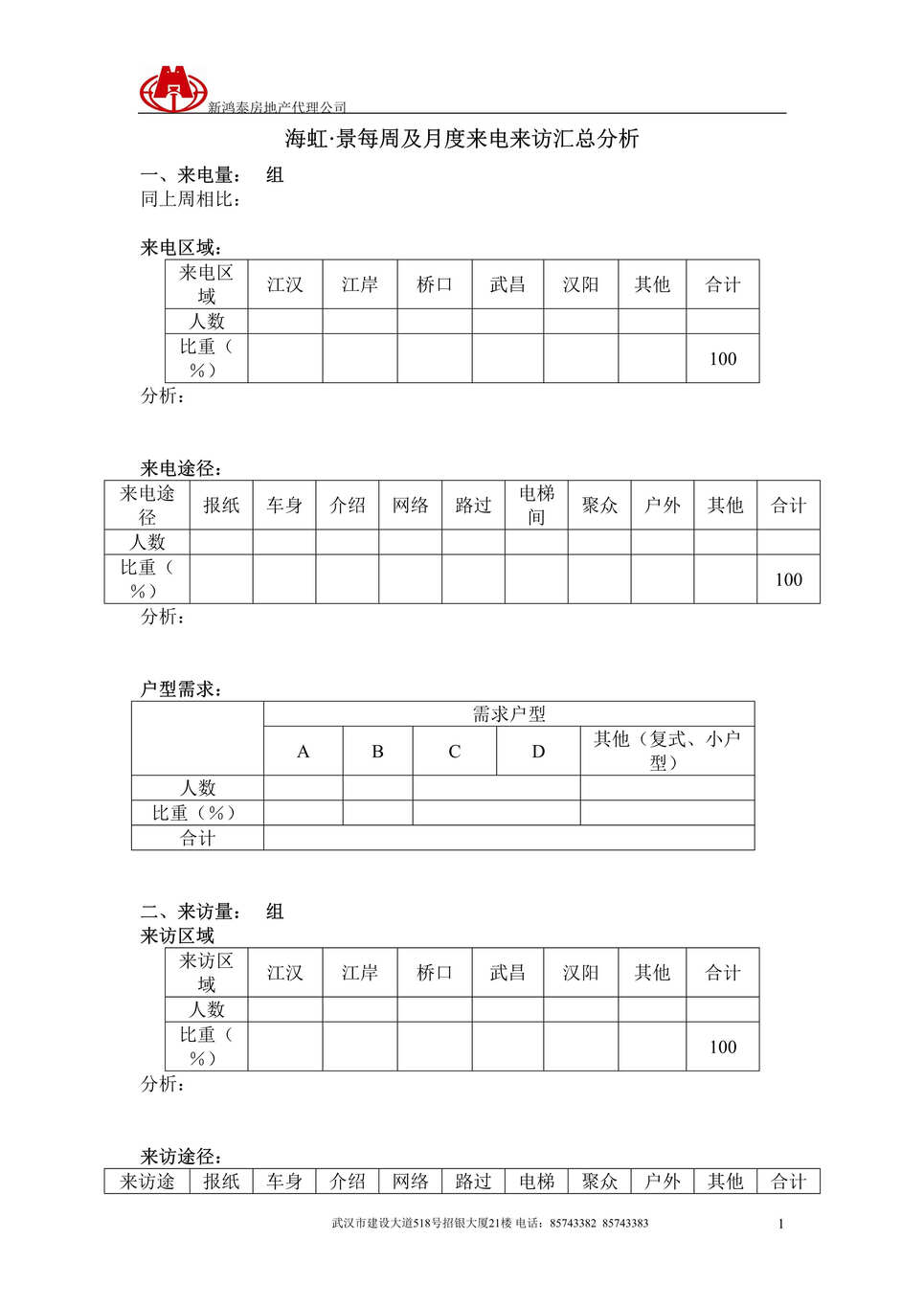 “海虹景来电来访统计分析表格DOC”第1页图片