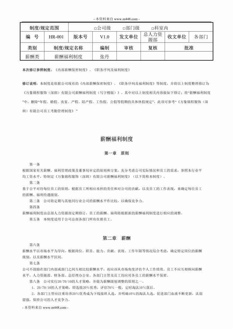 “万象锦程服装公司工资福利管理制度(doc).doc”第1页图片