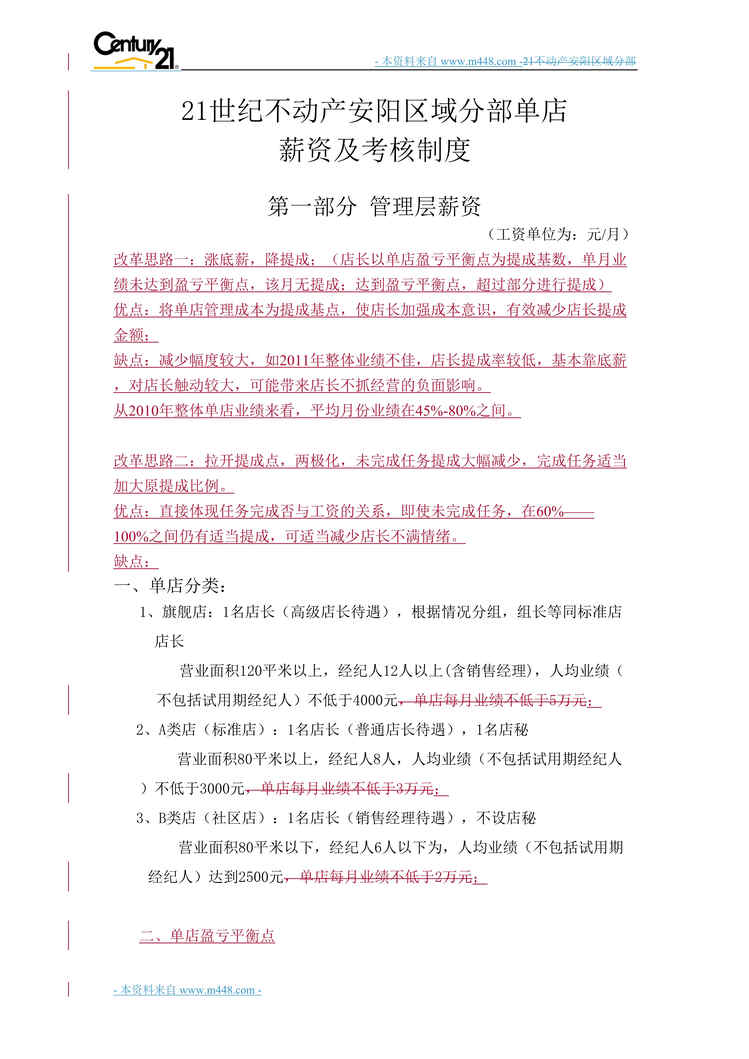 “21世纪不动产安阳区域分部单店薪资及考核制度(18页).rar”第1页图片