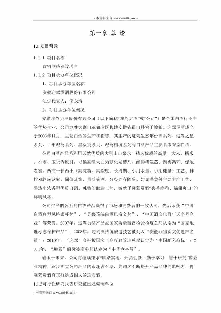 “迎驾贡酒营销网络建设项目可行性研究报告(41页).rar”第1页图片