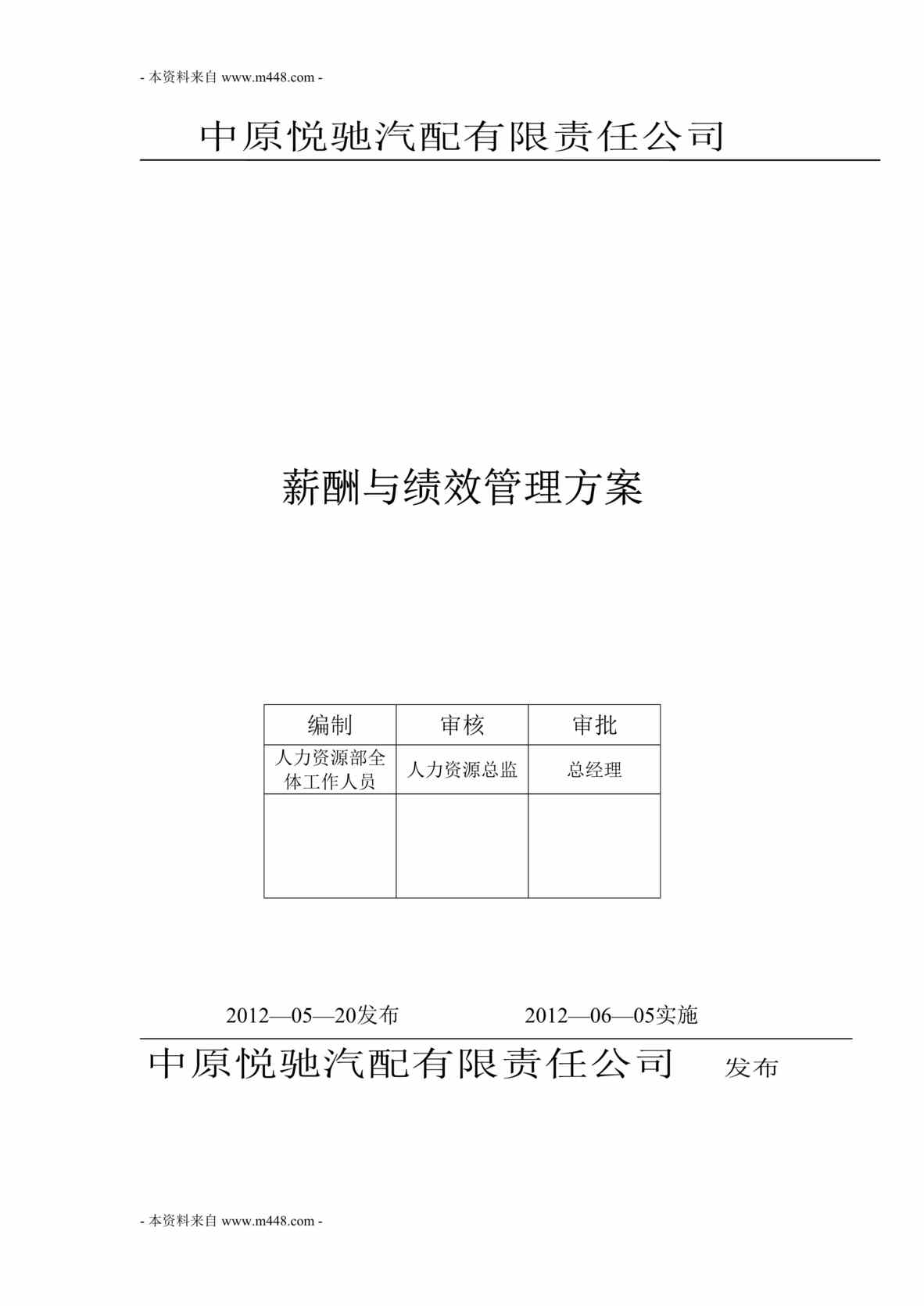 “悦驰汽配(汽车配件)公司薪酬绩效制度方案(28页).rar”第1页图片