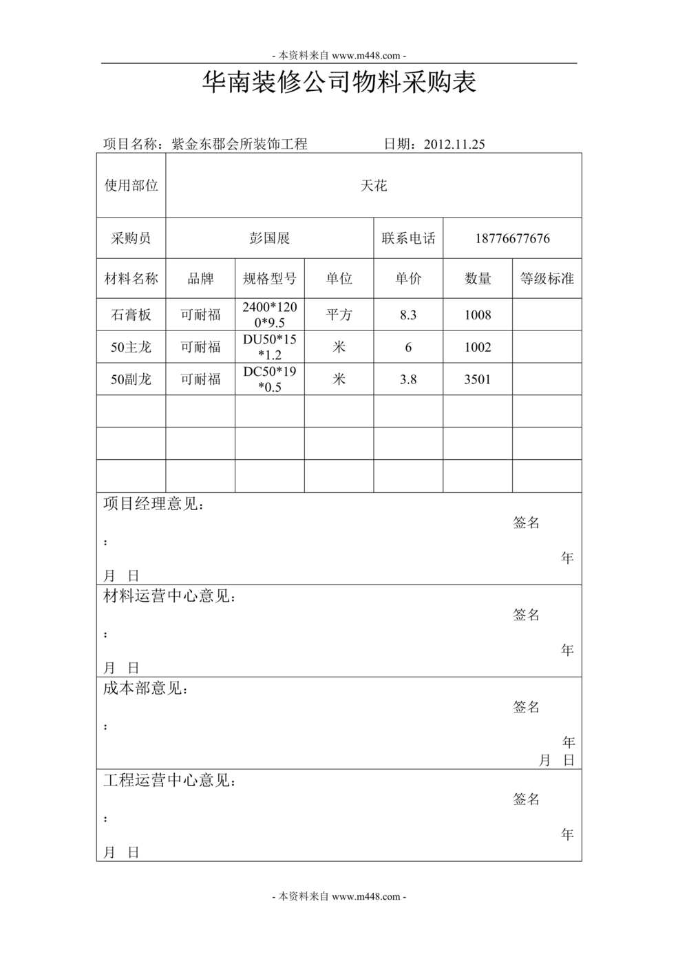 “华南装修公司物料采购表DOC(24页).doc”第1页图片