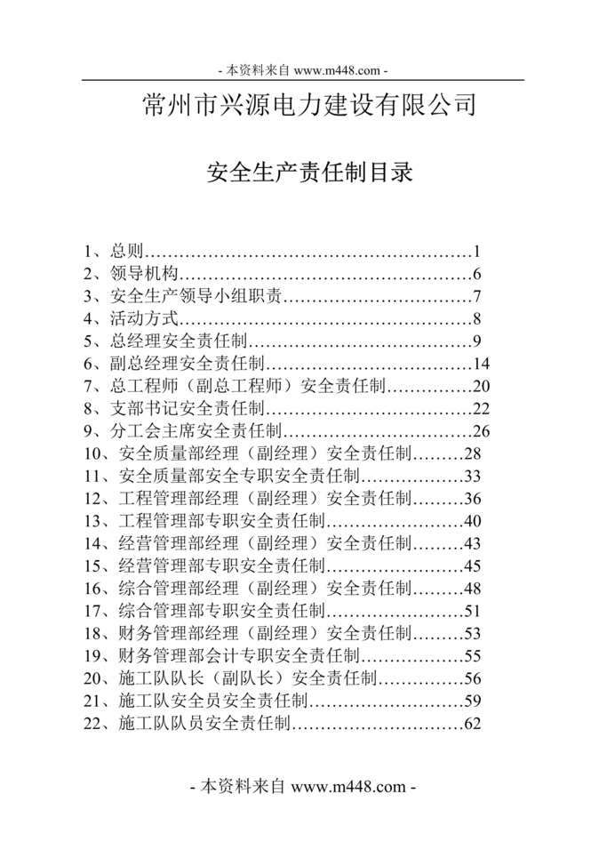 “某年兴源电力建设公司安全生产责任制度(33页)”第1页图片