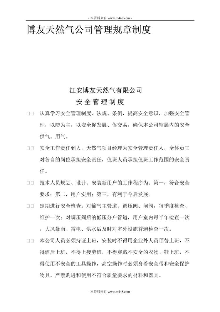 “博友天然气公司管理规章制度DOC(21页).doc”第1页图片