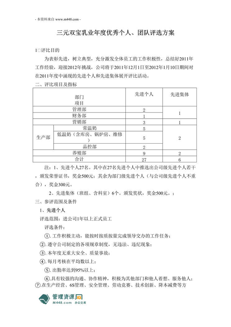 “三元双宝乳业年度优秀个人、团队评选方案DOC.doc”第1页图片