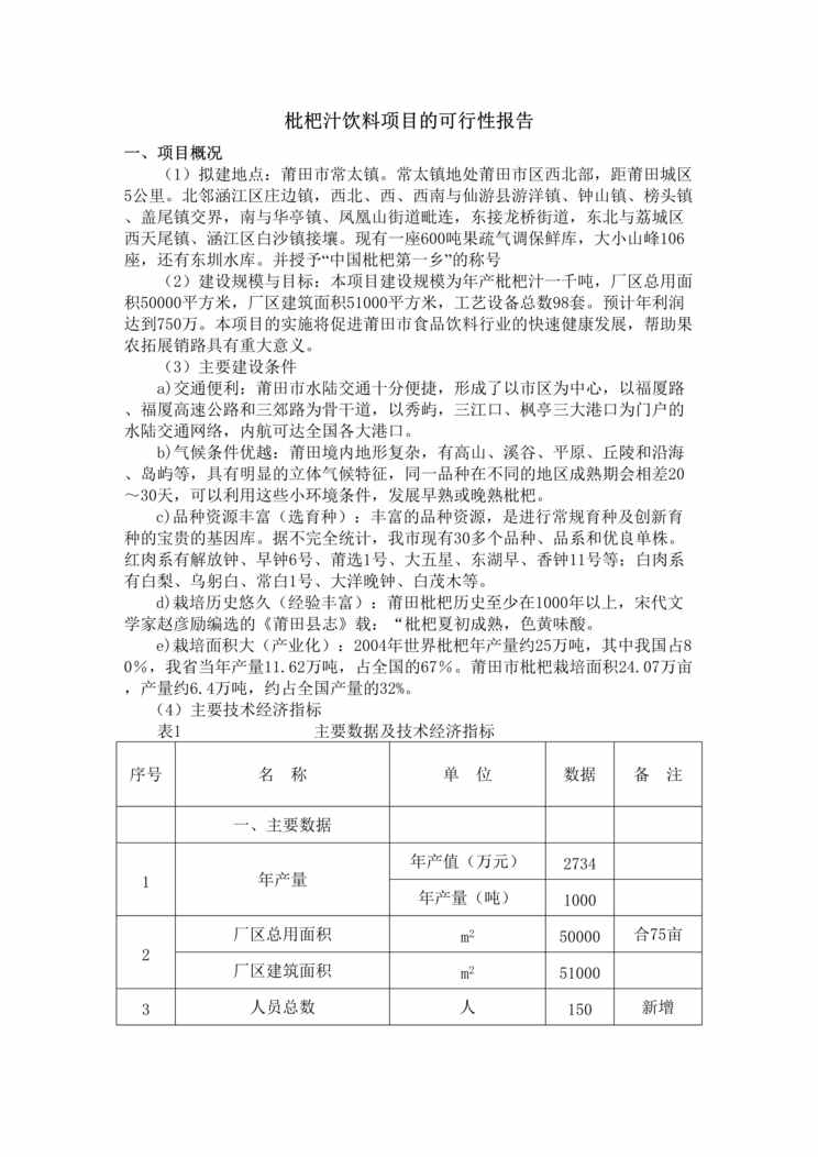 “枇杷汁饮料投资项目建议书(可行性研究报告)(25页).rar”第1页图片