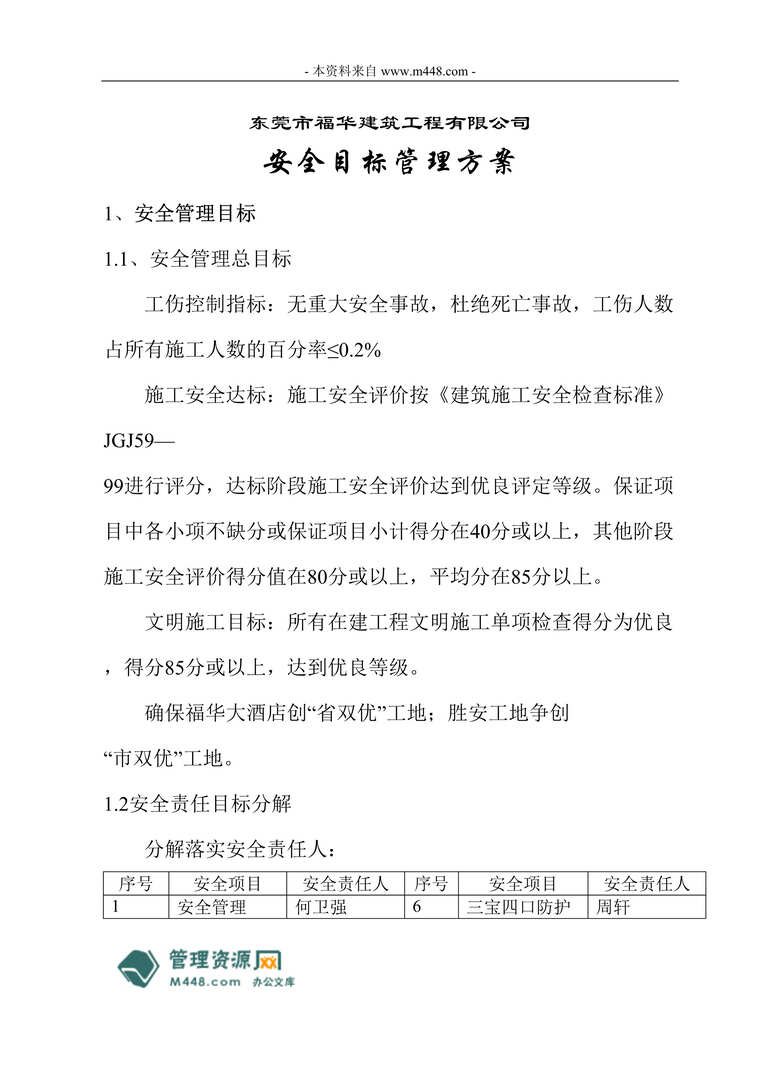 “东莞福华建筑工程公司目标管理方案DOC20页.doc”第1页图片