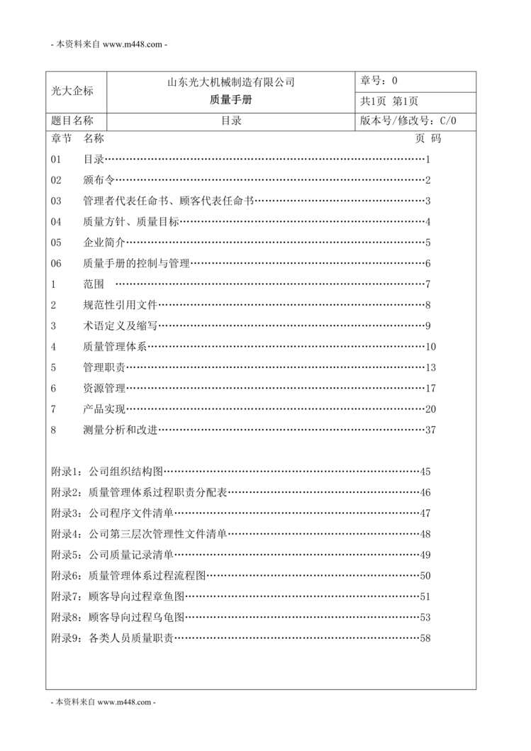 “光大机械(发动机)制造公司ISO体系质量手册(89页).rar”第1页图片