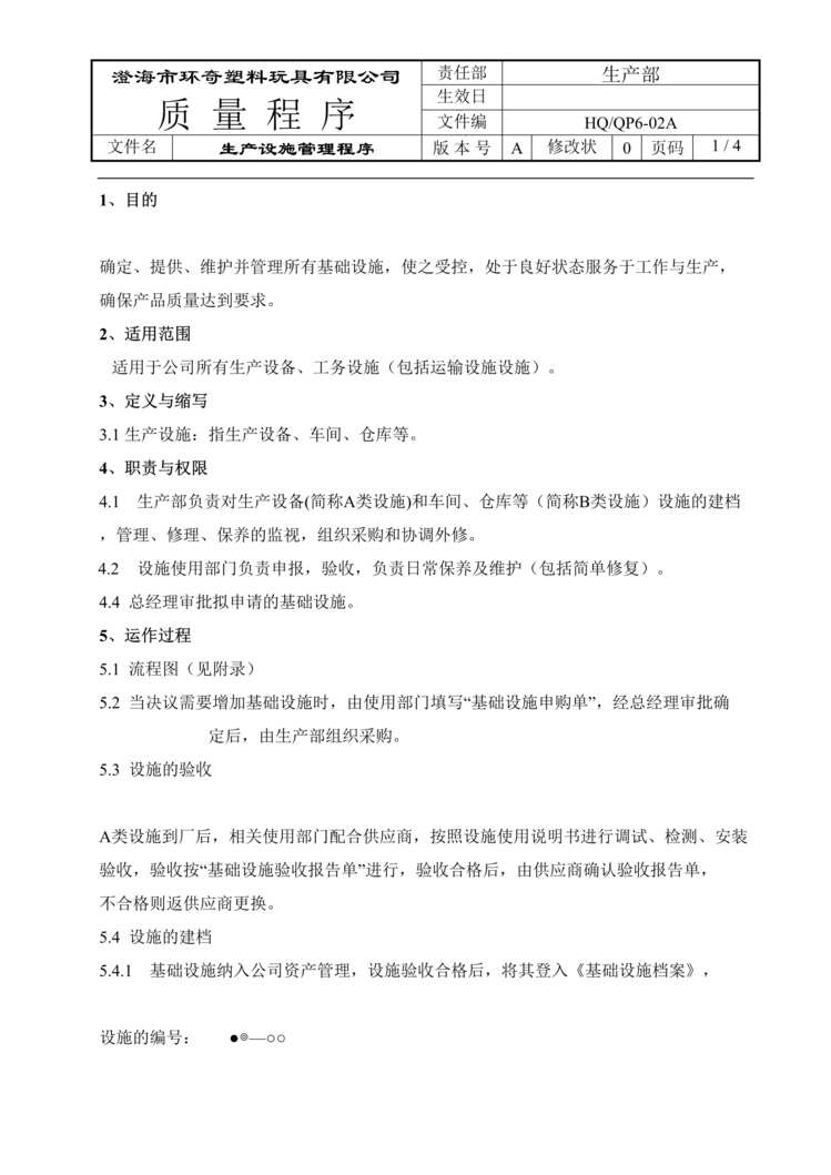 “环奇塑料玩具公司生产设施管理程序文件DOC.doc”第1页图片