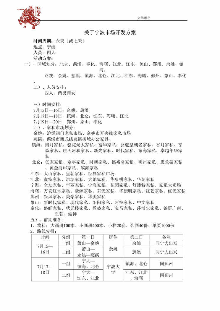 “文华藤艺装饰公司宁波市场开发方案DOC.doc”第1页图片