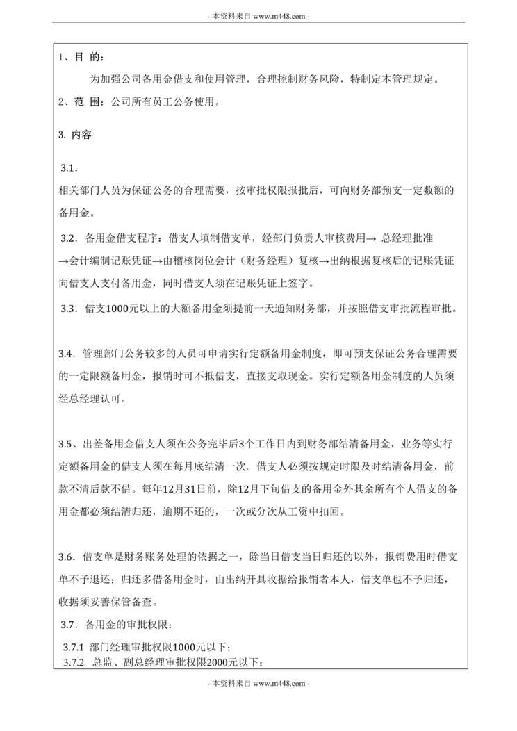 “巨方木业制造(木制品)公司备用金借支程序及管理制度DOC.doc”第1页图片