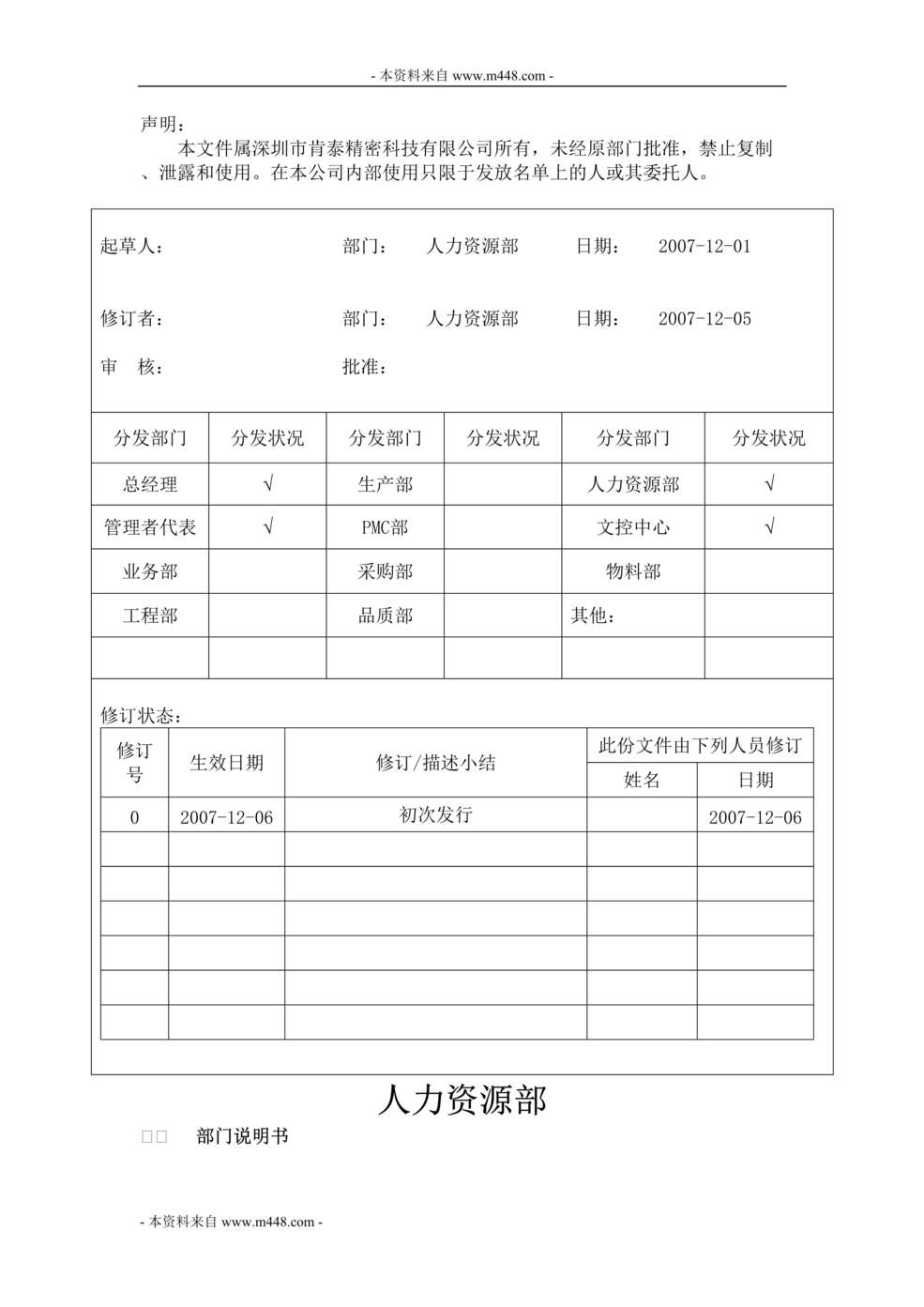 “肯泰精密科技公司部门和职位说明书DOC.doc”第1页图片