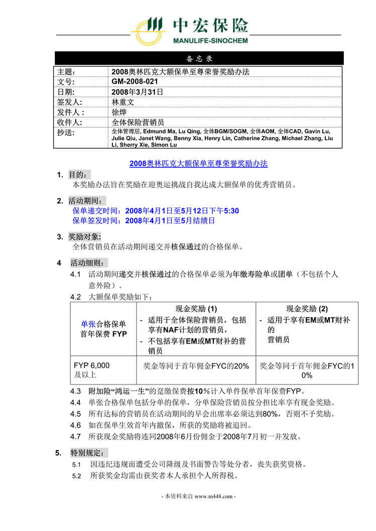 “中宏保险大额保单至尊荣誉奖励办法(doc).doc”第1页图片