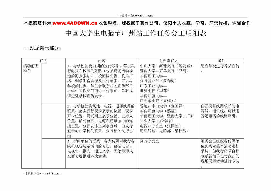 “中国大学生电脑节广州站工作任务分工明细表DOC”第1页图片