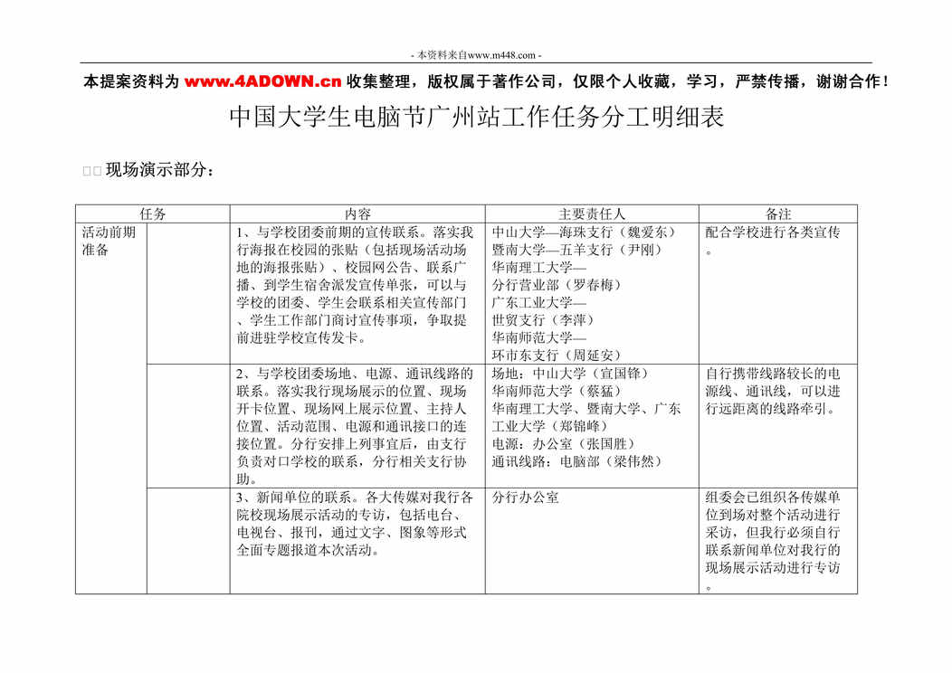 “中国大学生电脑节广州站工作任务分工明细表DOC”第1页图片