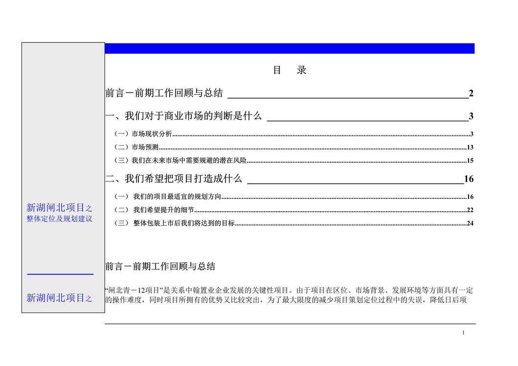 “新湖上海闸北项目商业写字楼项目整体定位与规划建议报告50DOC”第1页图片