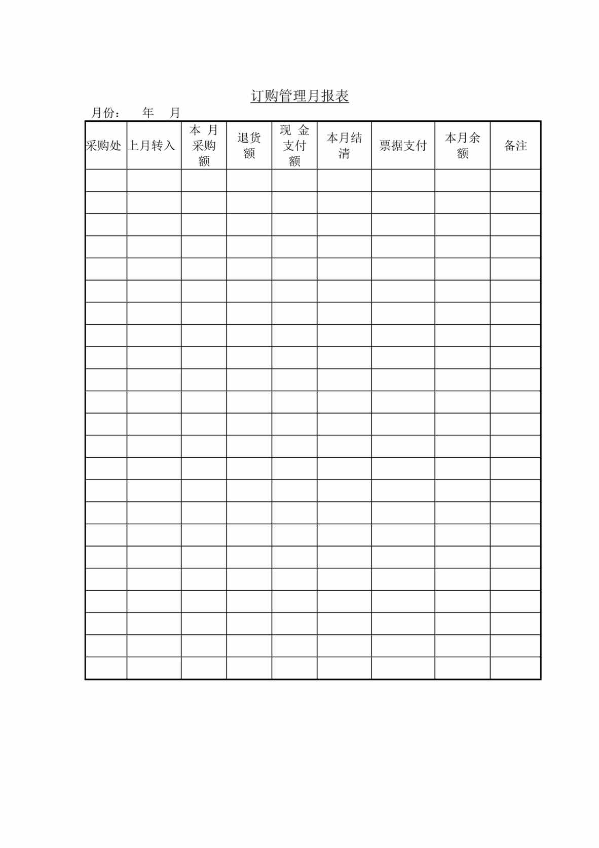“订购管理月报表DOC”第1页图片