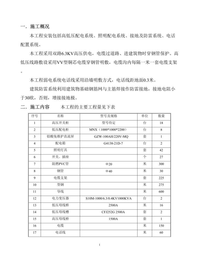 “某6.3kv配电所施工方案DOC”第1页图片