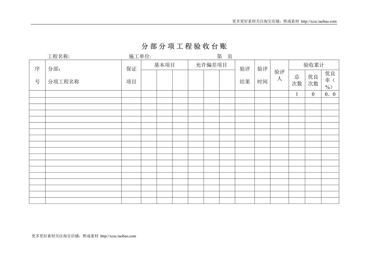 “分部分项工程验收台账DOC”第1页图片