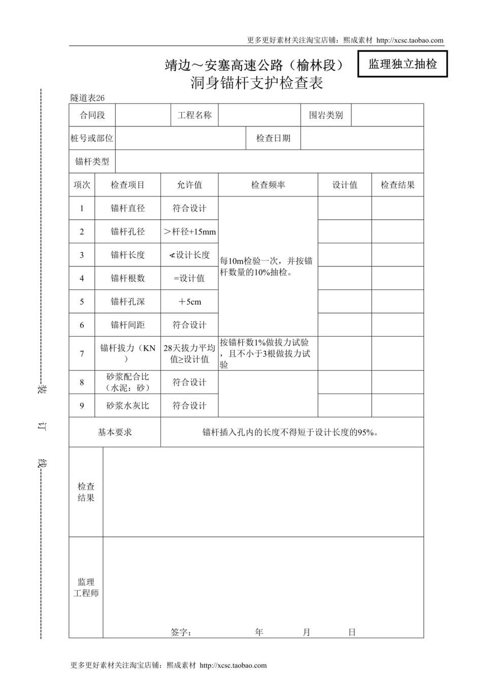 “洞身锚杆支护检查表DOC”第1页图片