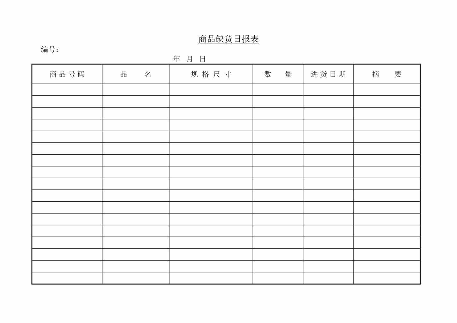 “商品缺货日报表DOC”第1页图片