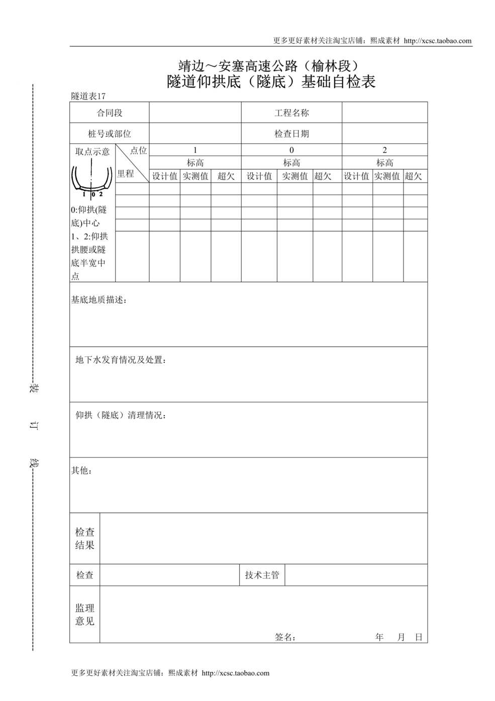 “隧道仰拱底基础自检表DOC”第1页图片