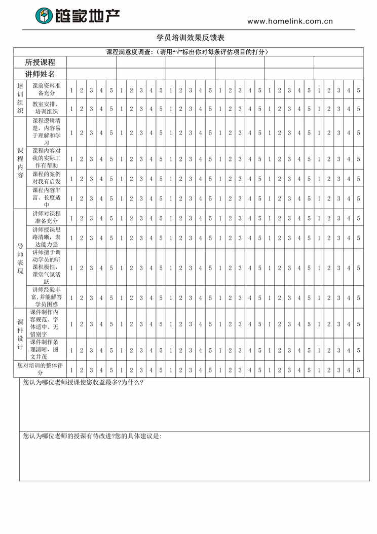 “链家地产中介讲师评分表P2DOC”第1页图片