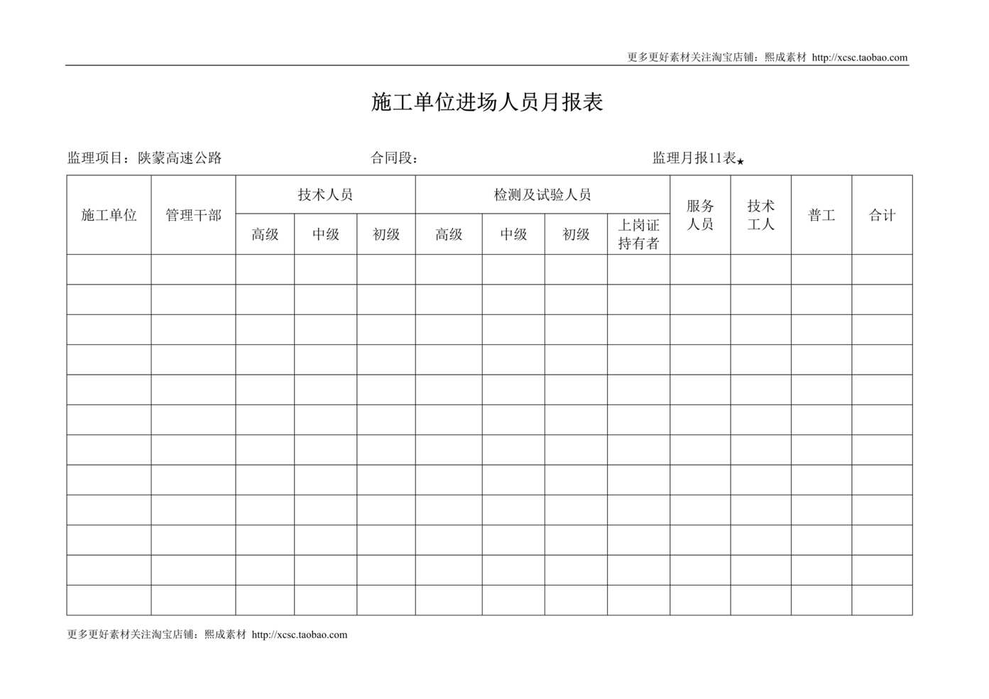 “月报表施工单位进场人员月报表DOC”第1页图片