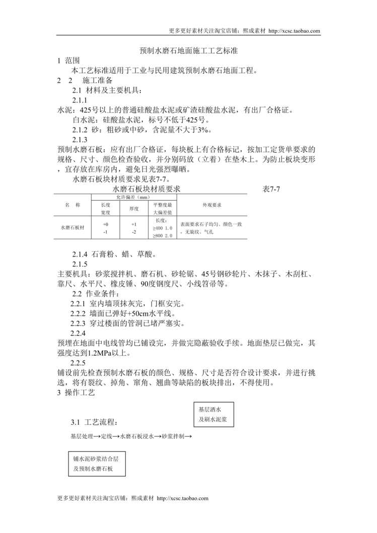 “预制水磨石地面施工工艺标准DOC”第1页图片