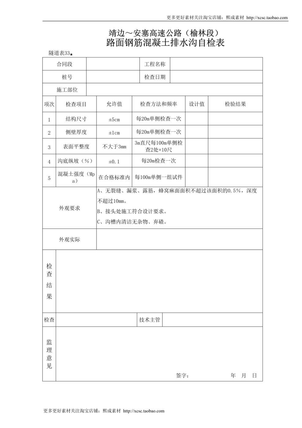 “路面钢筋混凝土排水沟自检表DOC”第1页图片