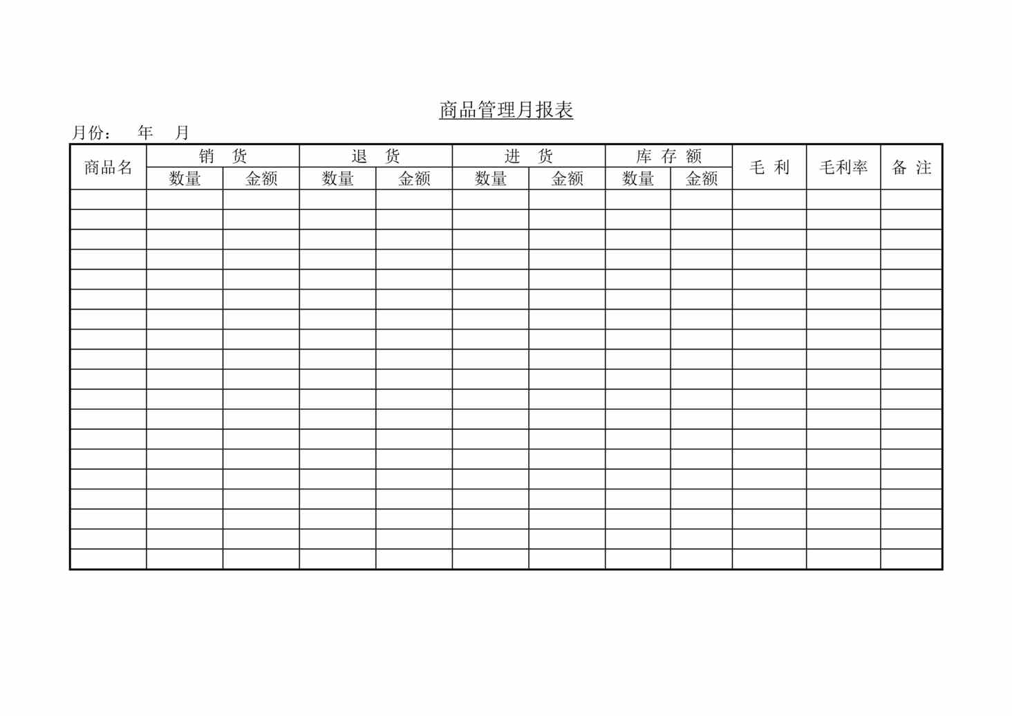 “商品管理月报表DOC”第1页图片