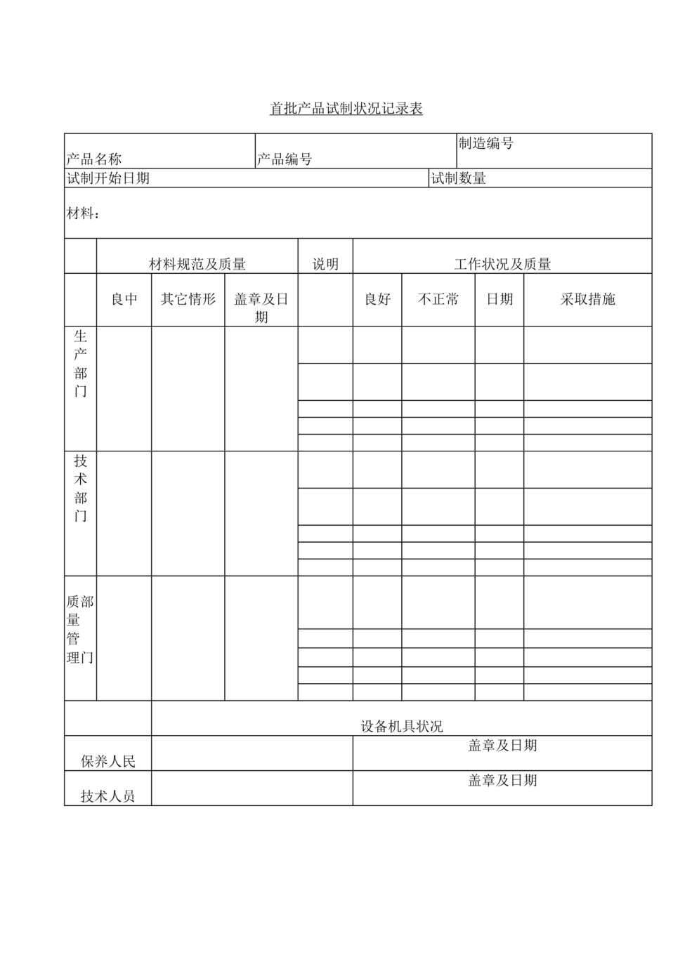 “首批产品试制状况记录表DOC”第1页图片