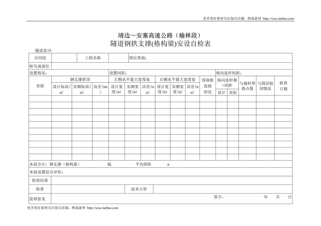 “隧道钢拱支撑_格构梁_安设自检表DOC”第1页图片