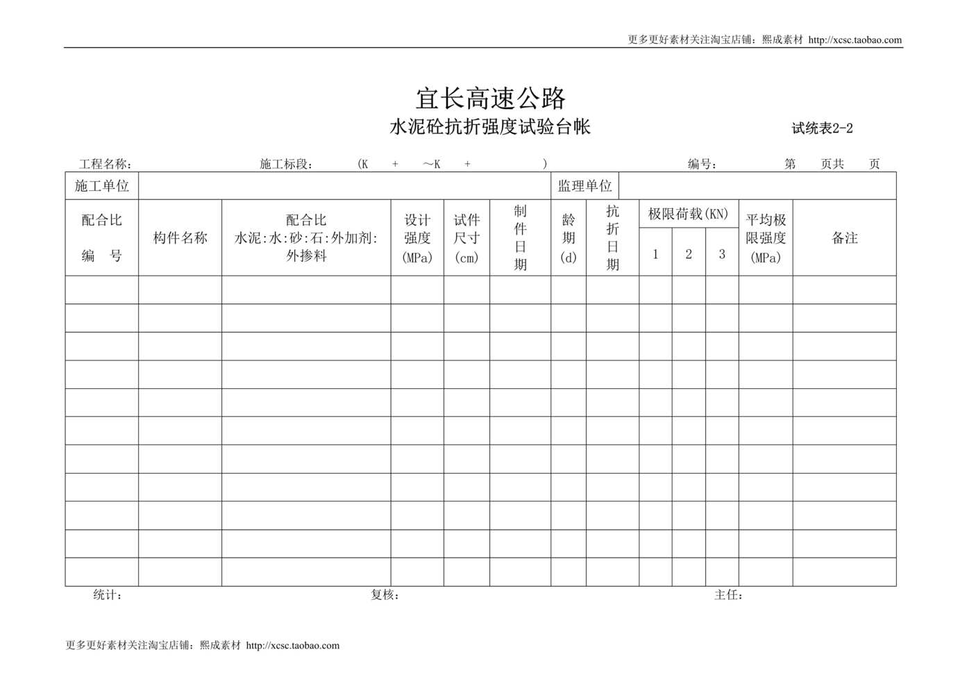 “水泥砼抗折强度试验台帐DOC”第1页图片