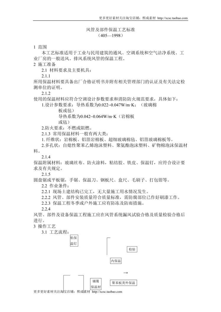 “风管及部件保温工艺标准DOC”第1页图片