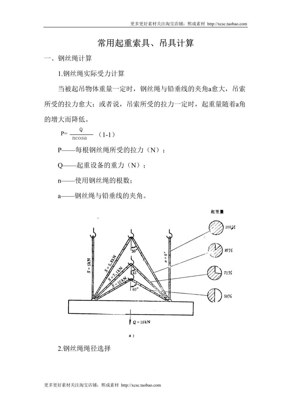 “吊装作业钢丝绳选用计算书DOC”第1页图片