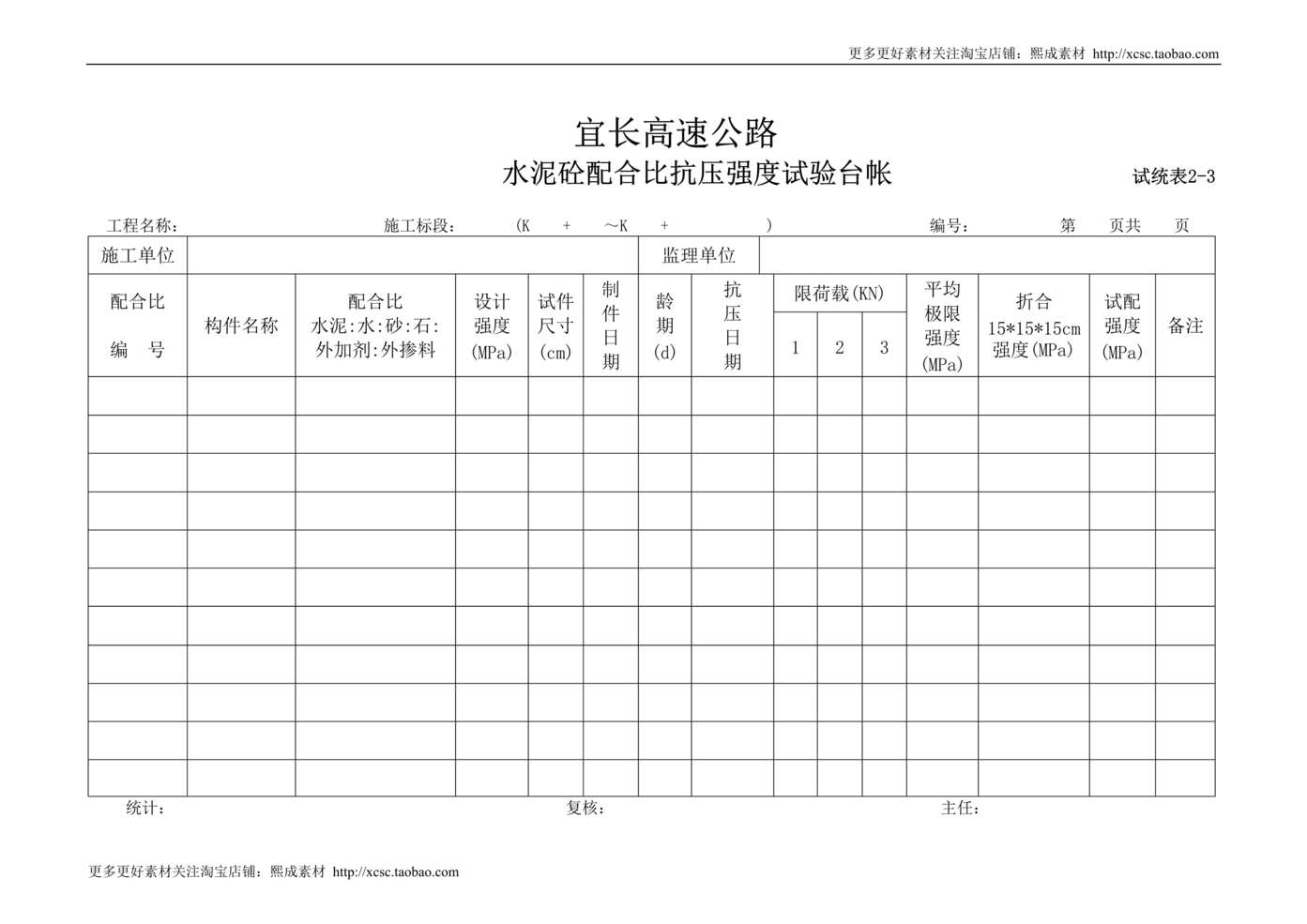 “水泥砼配合比抗压强度试验台帐DOC”第1页图片