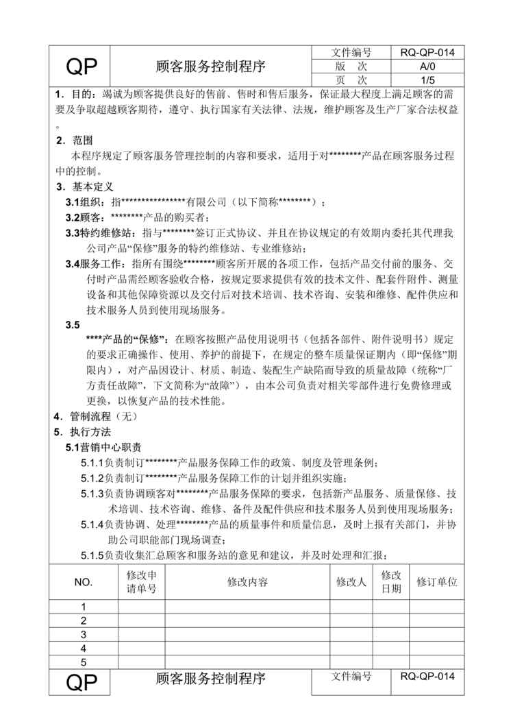 “某新能源电动汽车公司IATF16949顾客服务控制程序DOC”第1页图片