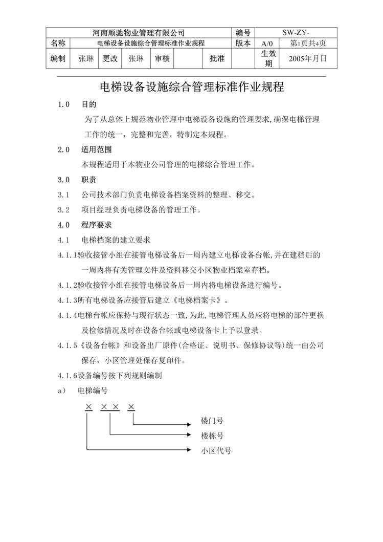 “电梯设备设施综合管理标准作业规程DOC”第1页图片