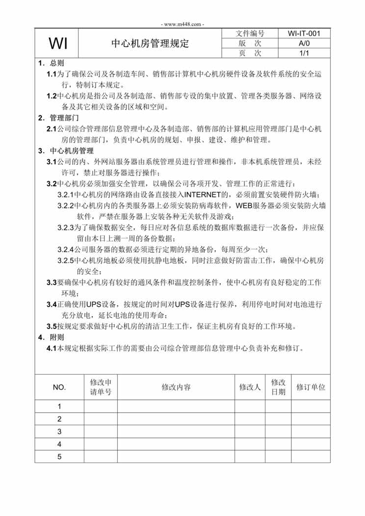 “新能源电动汽车公司IATF16949体系_中心机房管理规定DOC”第1页图片